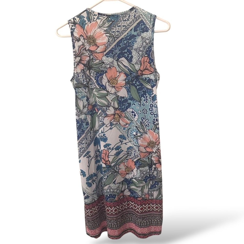 NWOT One World Micro Jersey Printed Mesh Overlay V-Neck Dress - Picture 5 of 5